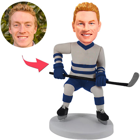 Hockeyspieler in Uniform Kundenspezifische Bobbleheads addieren Text