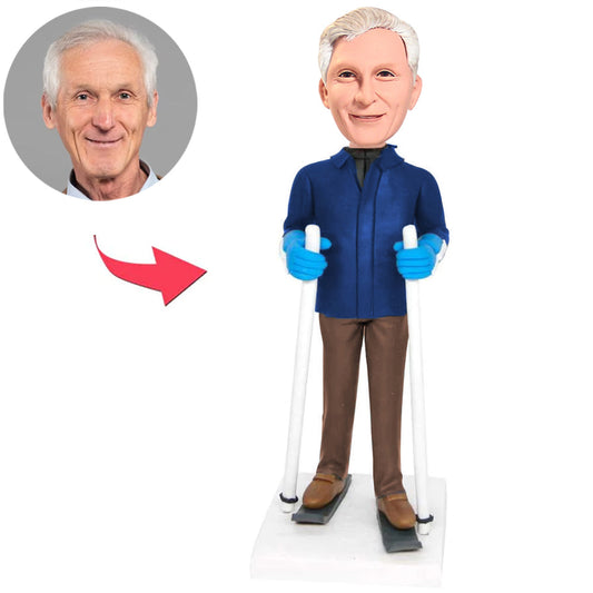 Skifahren, alter Mann Kundenspezifische Bobbleheads addieren Text