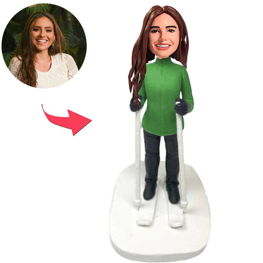 Lady Skifahren Kundenspezifische Bobbleheads addieren Text