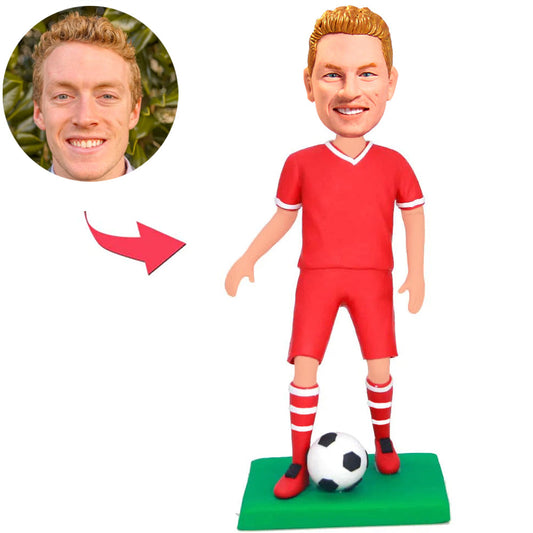 Fußballroter Anzug Kundenspezifische Bobbleheads addieren Text