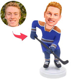 Blauer Uniform-Hockeyspieler Kundenspezifische Bobbleheads addieren Text