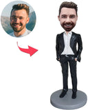 Schwarzer Anzug Business Cooler Mann Benutzerdefinierte Bobbleheads mit eingraviertem Text