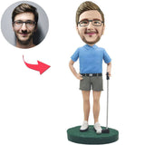 Blaue Hemd-Golfspieler-kundenspezifische Bobbleheads addieren Text