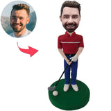 Der Golfspieler, der kundenspezifische Bobbleheads aufwirft, addieren Text