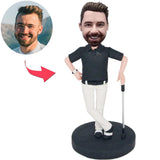 Der schwarze Hosen-Golfspieler, der kundenspezifische Bobbleheads aufwirft, addieren Text