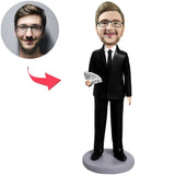 Reicher Mann Boss der Geld-kundenspezifische Bobbleheads hält, addieren Text