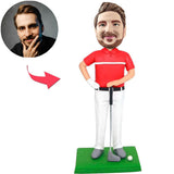 Roter Hemd-Golfspieler-kundenspezifische Bobbleheads addieren Text