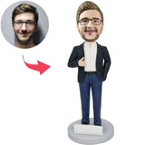 Coole schwarze Anzugs-Mann-kundenspezifische Bobbleheads addieren Text