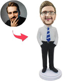 Coole weiße Hemd-Geschäftsmann-kundenspezifische Bobbleheads addieren Text