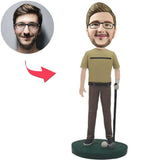 Golfspieler-coole Mann-kundenspezifische Bobbleheads addieren Text