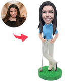 Weibliche Golfspieler-kundenspezifische Bobbleheads addieren Text