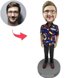 Kundenspezifischer Bobbleheads-Hawaii-Hemd-Mann addieren Text