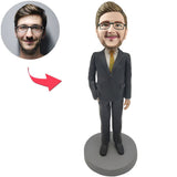 Kundenspezifischer Bobbleheads-schwarzer Anzugs-cooler Geschäftsmann addieren Text