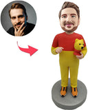 Kundenspezifischer Bobbleheads-Mann, der Bären hält, addieren Text