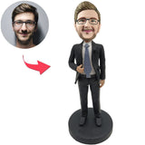 Kundenspezifischer Bobbleheads cooler Geschäftsmann-Chef addieren Text