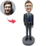 Kundenspezifischer Bobbleheads-kühler grauer Geschäftsmann addieren Text