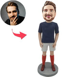 Kundenspezifischer glücklicher zufälliger Mann Bobbleheads mit Sportkleidung addieren Text