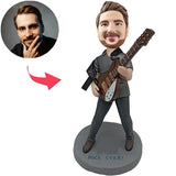 Kundenspezifischer Bobbleheads-Rockstar mit super realistischer Gitarre addieren Text