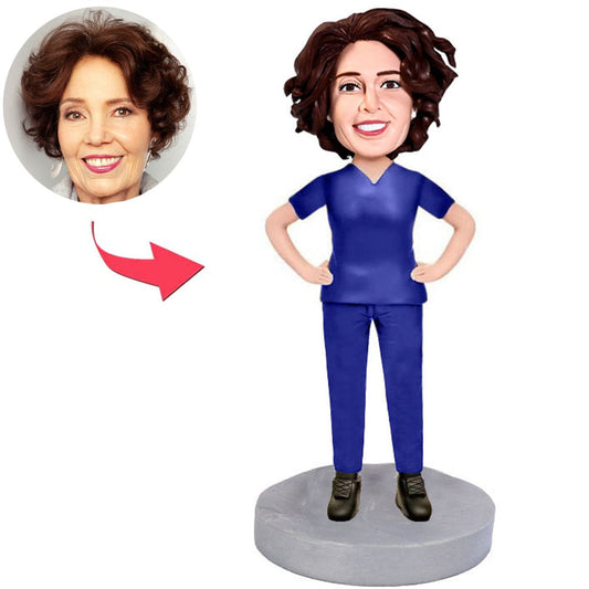 Blaue Anzugs-Frauen-kundenspezifische Bobbleheads mit Text