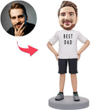 Weißes T-Shirt Bester Vater Kundenspezifische Bobbleheads fügen Text hinzu