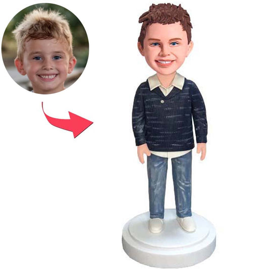 Glücklicher Modejunge Kundenspezifische Bobbleheads fügen Text hinzu